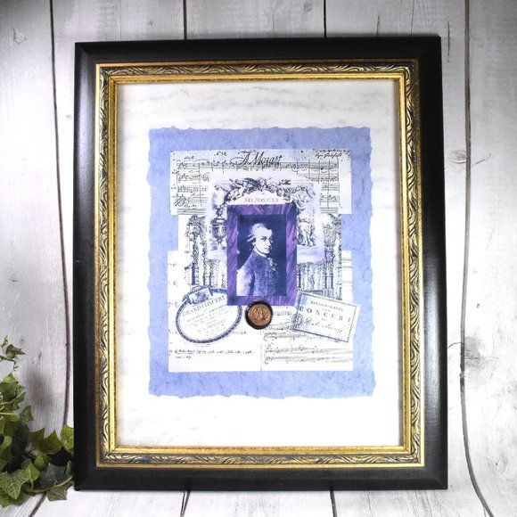 Framed Classical Music Art: WA Mozart, 17"x14" by Linda Charles Composer Series - Picture 1 of 7